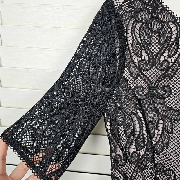🌞REISS Zola Lace Dress  Black Scalloped Hem V-Back Party Cocktail US 4 - Picture 11 of 16